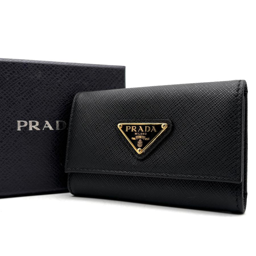 プラダ PRADA 4連 キーケース 三角ロゴ サフィアーノ レザー ブラック