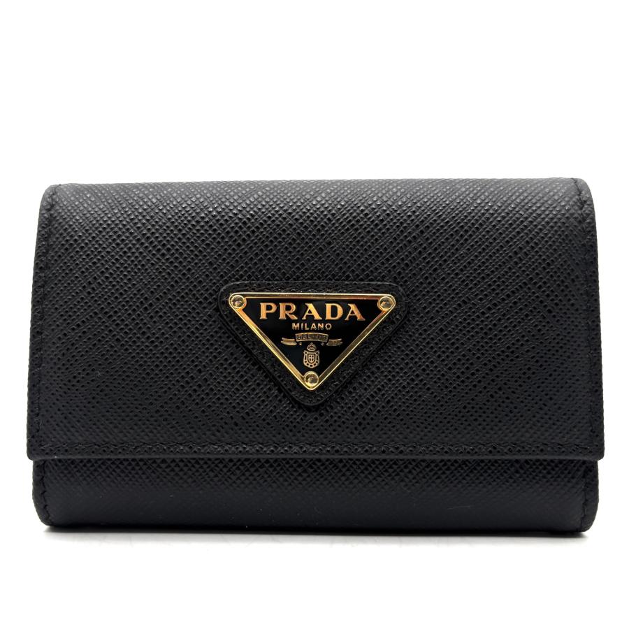 美品 PRADA プラダ キーケース ナイロン 三角ロゴ 黒 4連 サフィアーノ プラダ PRADA 4連 キーケース 三角ロゴ サフィアーノ レザー ブラック