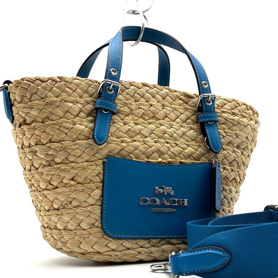 coach カゴバック COACH コーチ かごバッグ ストロー 2way トートバッグ 麦わら レザー