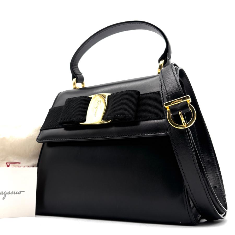 フェラガモ ヴァラリボン 2way レザー ブラック フェラガモ Salvatore Ferragamo ヴァラリボン 2way ハンドバッグ