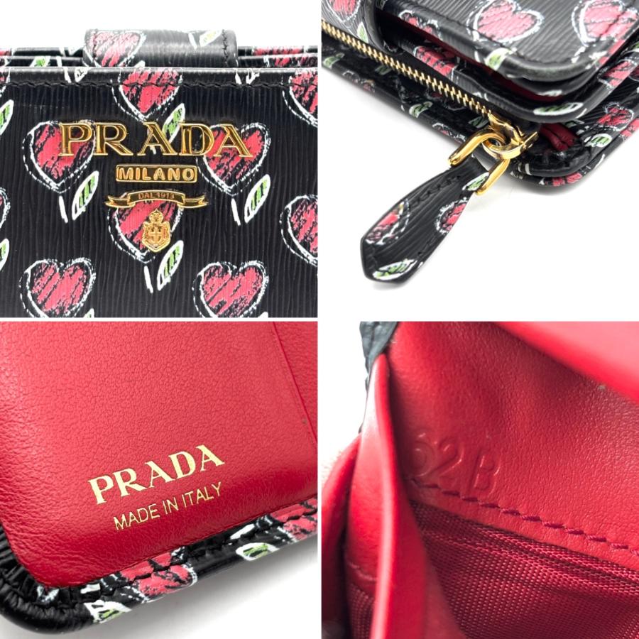 極美品 プラダ PRADA 二つ折り財布 サフィアーノレザー ハートモチーフ