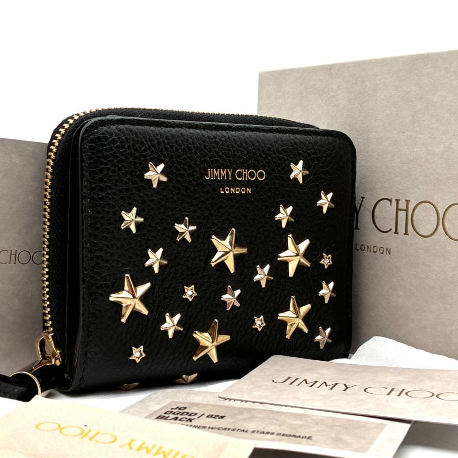 ジミーチュー Jimmy CHOO＊スタッズ 黒レザー二つ折り財布 中古 JIMMY