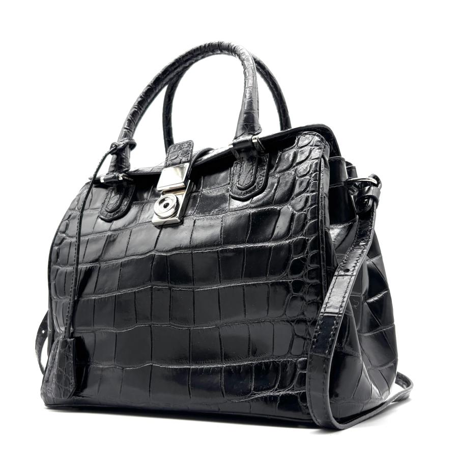 美品✨ジョルジオアルマーニ 2way オールレザー ブラック ロゴプレート ジョルジオアルマーニ GIORGIO ARMANI 2way ハンドバッグ ショルダー