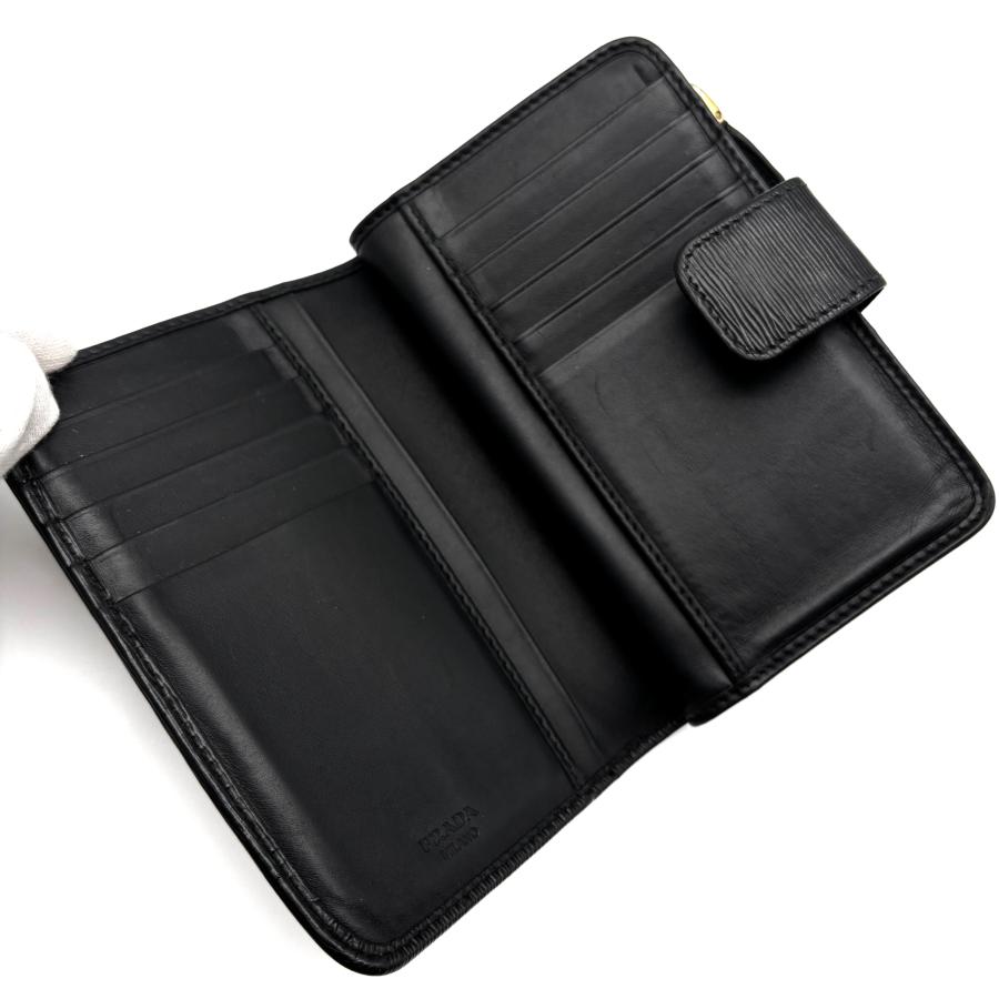 プラダ 財布 ヴィッテロムーブ レザー 二つ折り コンパクト ゴールド金具 黒 PRADA プラダ ヴィッテロ ムーブ 二つ折り財布 ミニウォレット レザー