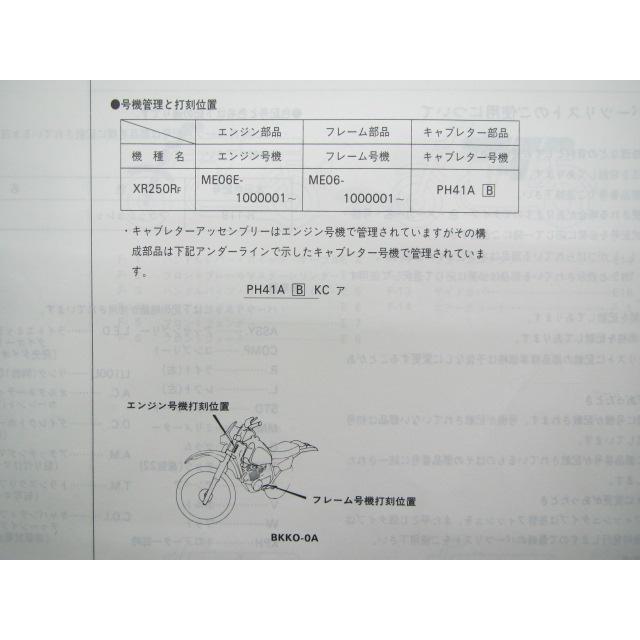 ホンダ（HONDA） XR250R パーツリスト 1版 正規 中古 バイク 整備書