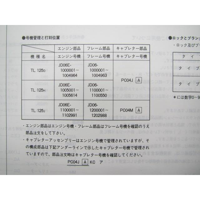 ホンダ（HONDA） TL125 パーツリスト 4版 正規 中古 バイク 整備書