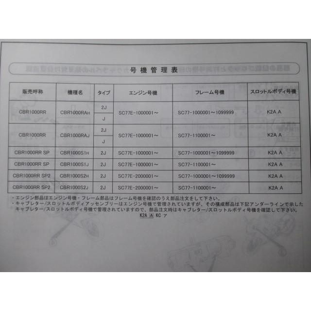 ホンダ（HONDA） CBR1000RR SP SP2 パーツリスト 2版 正規 中古 バイク