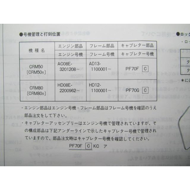 ホンダ CRM50/80 サービスマニュアルとパーツリスト 7版 CRM50 CRM80 パーツリスト AD10-100 110 120 AD13-100 HD11-100