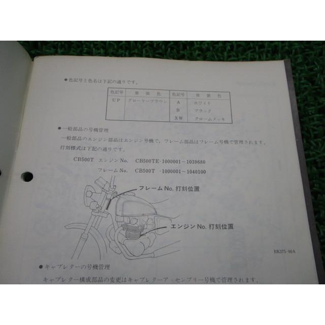 ホンダ（HONDA） ドリームCB500T パーツリスト 2版 正規 中古 バイク