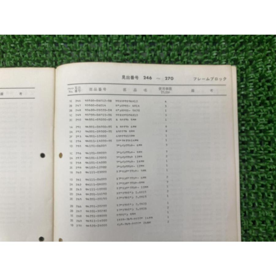 バイアルス パーツリスト 1版 ホンダ 正規 バイク 整備書 TL250 当時物 お見逃しなく 車検 パーツカタログ 整備書 【中古】 77 ホンダ（HONDA） バイアルス パーツリスト 1版 正規 中古 バイク 整備