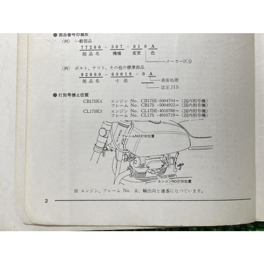 ホンダ（HONDA） ベンリィCB175 CL175 パーツリスト 1版 正規 中古