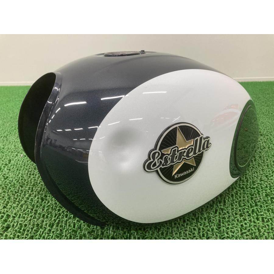 カワサキ エストレヤ タンク 紺/白 純正 中古 バイク 部品 カワサキ エストレヤ タンク 紺/白 純正 中古 バイク 部品