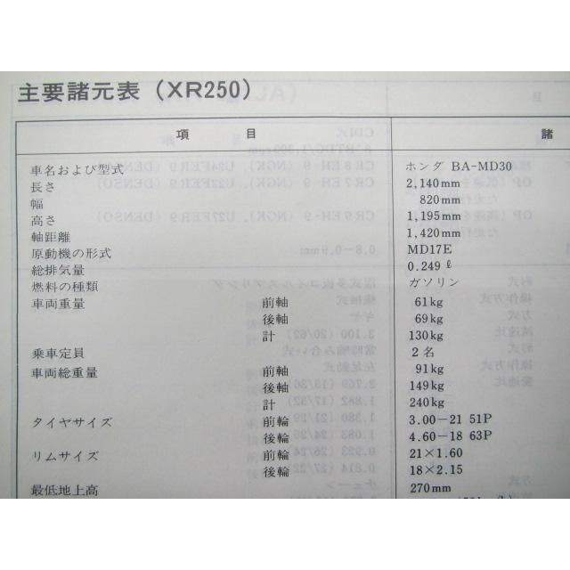 ホンダ（HONDA） XR250 XRバハ サービスマニュアル 正規 中古 バイク
