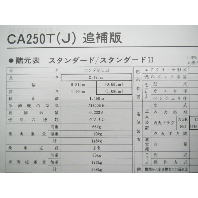 ホンダ　レブル250 CA250T〔MC13〕サービスマニュアル 追補多数あり ホンダ（HONDA） レブル250 サービスマニュアル 正規 中古 バイク 整備