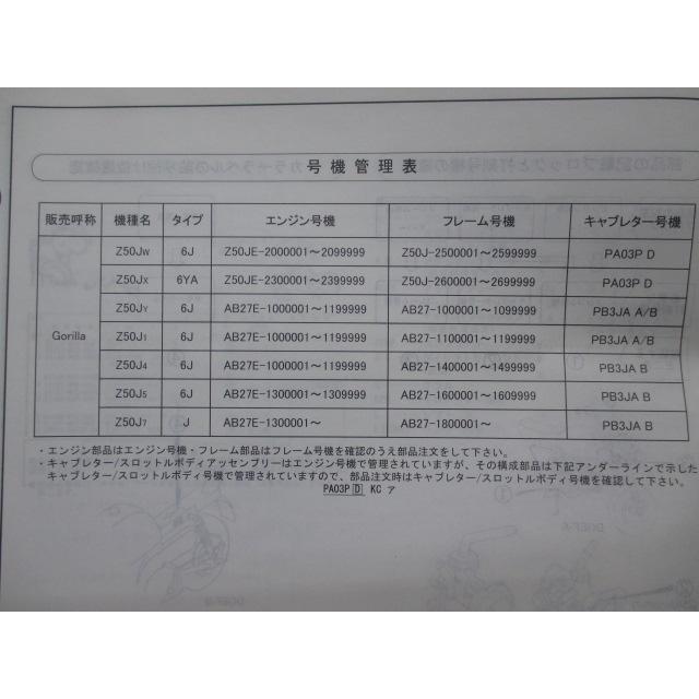 ホンダ（HONDA） ゴリラ Gorilla パーツリスト 6版 正規 中古 バイク