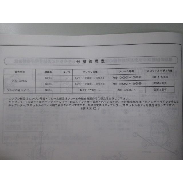 ホンダ（HONDA） ジャイロキャノピー パーツリスト 3版 正規 中古