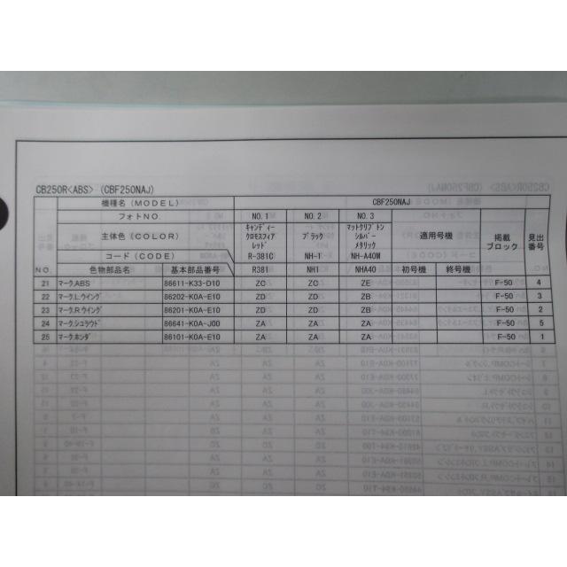 ホンダ（HONDA） CB250R パーツリスト 1版 正規 中古 バイク 整備書