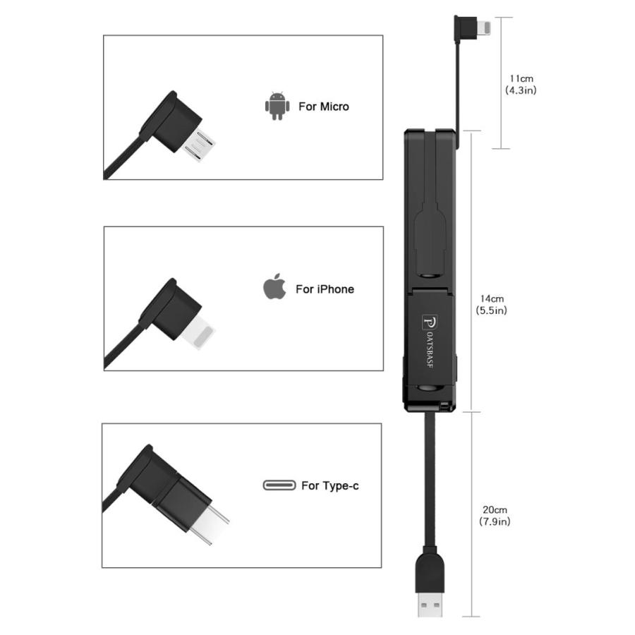 iPhone 充電ケーブル 短い Type-C micro USB Android コード 急速充電 短い スタンド機能付き モバイルバッテリー 3in1スタンド｜tsaden｜12