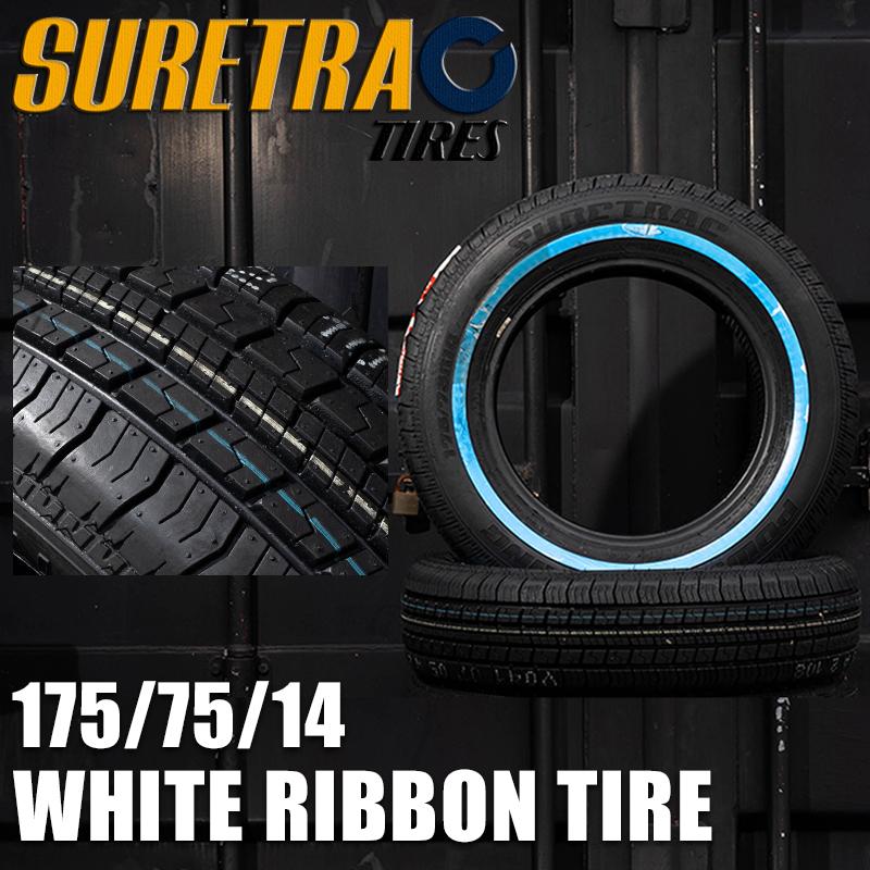ホワイトリボンタイヤ14インチ SURE TRAC 175/75R14 2本（シュア