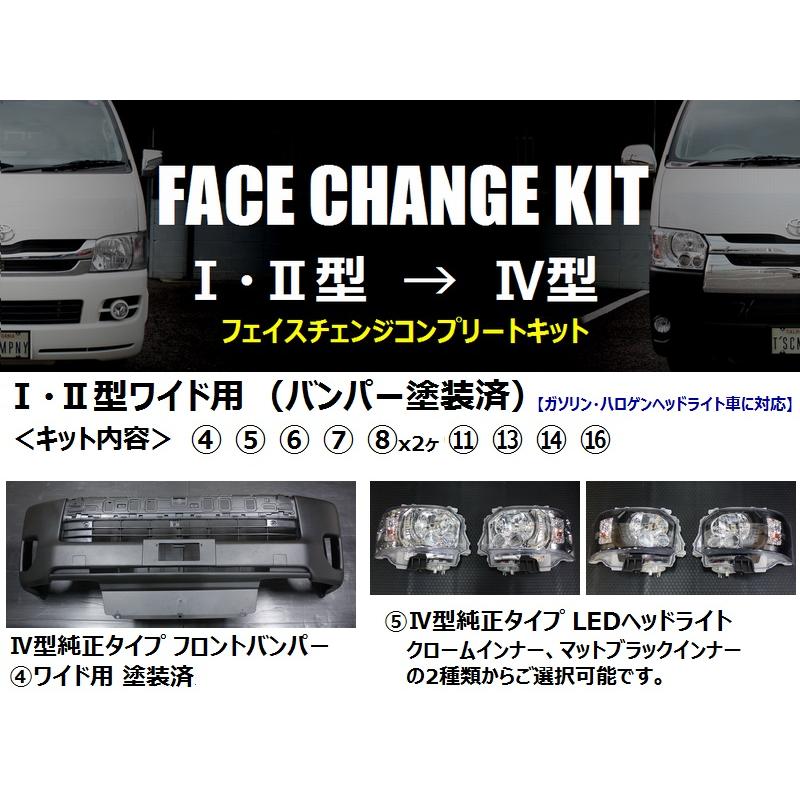 ハイエース 200系 フェイスチェンジキッド　ステー付き ハイエース 200系 ワイド 4型 フェイスチェンジキット 1型 2型用