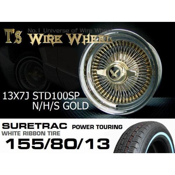 ワイヤーホイール T's WIRE 13X7J STD100SP トリプルゴールド