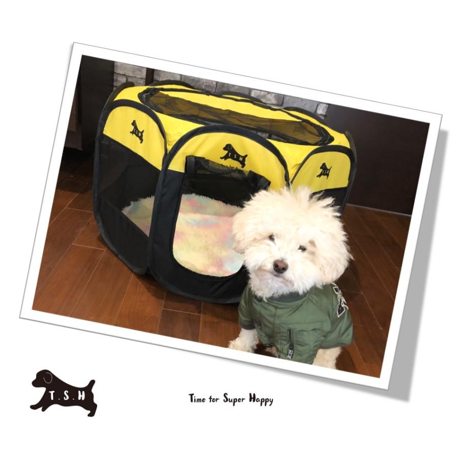 ペット 折りたたみ サークル (S・黄色) 74 x 43センチ 持ち運び 八角形