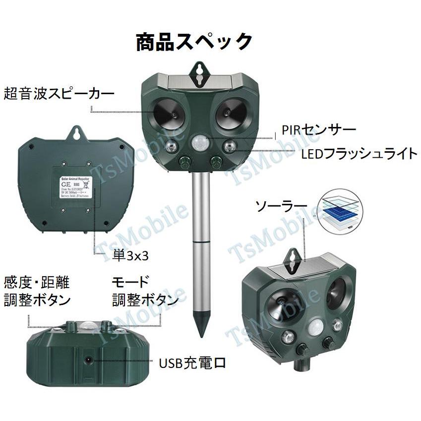 猫よけ 2台セット 超音波動物撃退 光 動物避け 動物糞尿対策 害獣 庭 駐車場 ソーラー式＆USB充電可能 動物被害 猫 犬 ネズミ キツネ 鳥 猫 イノシシよけ 安い｜tsmobile｜14