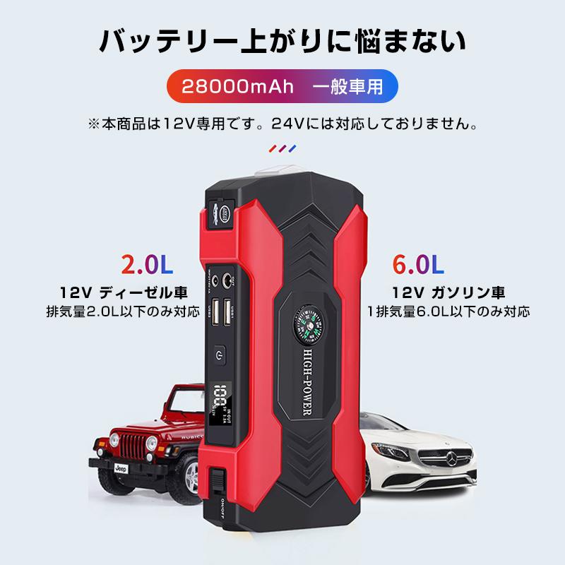 ジャンプスターター 12v 28000mAh 大容量 車用 ジャンプスターター 12v 車用 ポータブル充電器 28000mAh大容量
