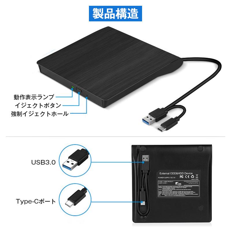 外付けDVDドライブ CDドライブ パソコン USB DVDドライブ 高速