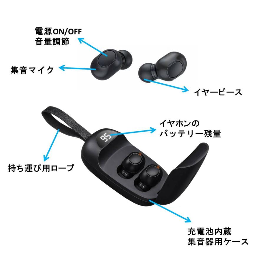 集音器 イヤホン型 充電ケース付き 高齢者 ノイズキャンセル 小型 軽量