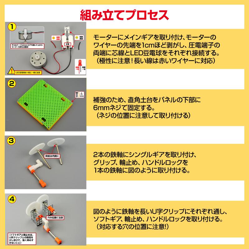 工作キット 豆電球 手回し発電機 実験 手動 自由研究 夏休み 冬休み