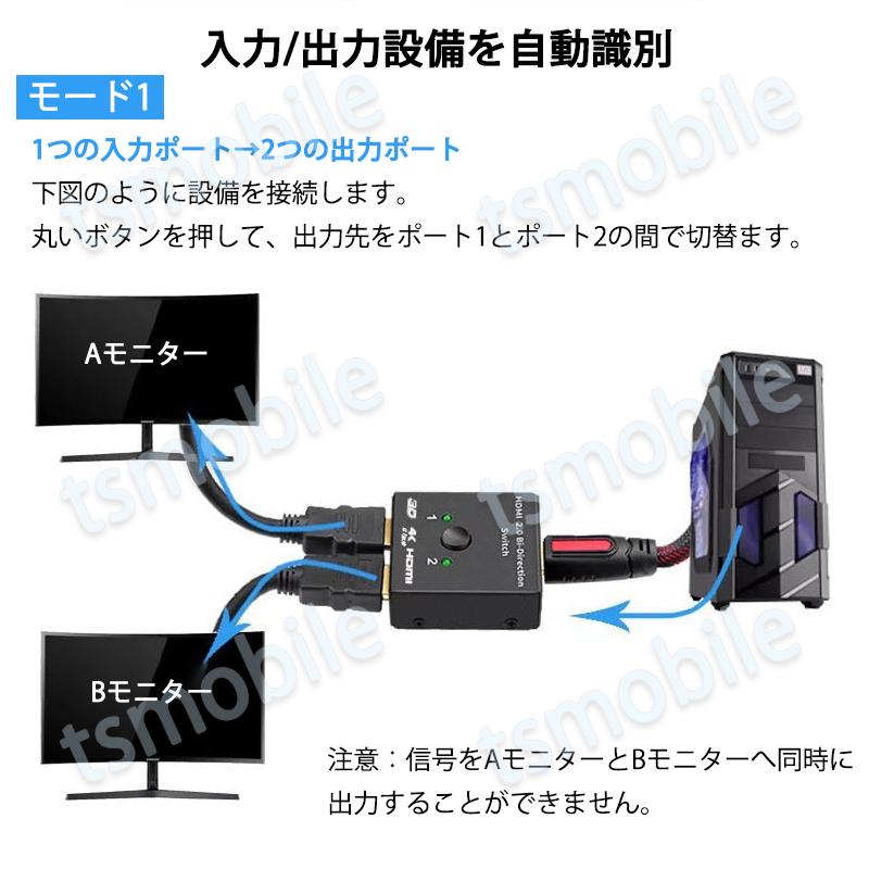 HDMI 切替器 2⇔1 分配器 セレクター スプリッター ボタン 手動 入力