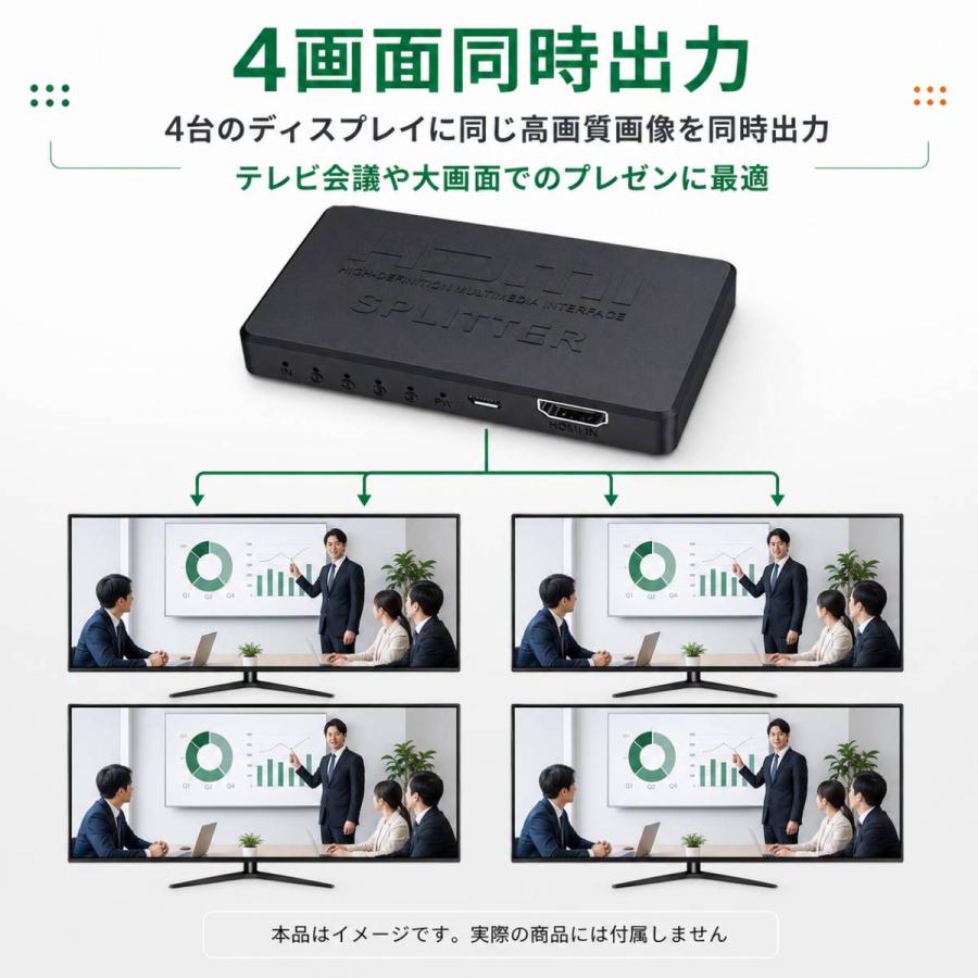 HDMI分配器 1入力4出力 4K対応 HDMIスプリッター 4台同時出力 USB給電 音声映像同期 プラグ＆プレイ 会議 プレゼン |  | 04