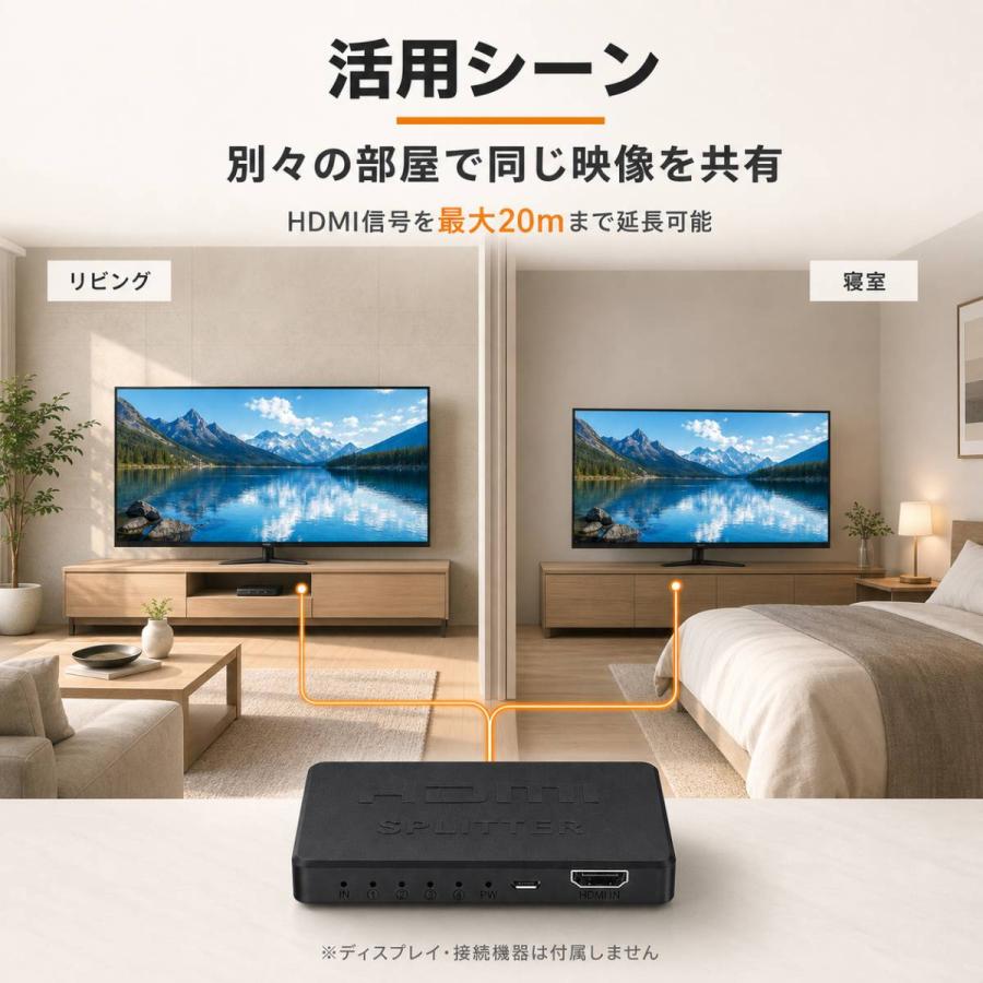 HDMI分配器 1入力4出力 4K対応 HDMIスプリッター 4台同時出力 USB給電 音声映像同期 プラグ＆プレイ 会議 プレゼン |  | 07