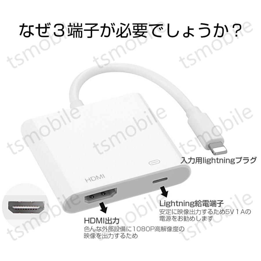 lightning HDMI変換ケーブル 白色 1080P HD画質iPhone Lightning Digital AVアダプタ　ライトニング HDMI 変換アダプター スマホ アップル デジタル接続ケーブル｜tsmobile｜11