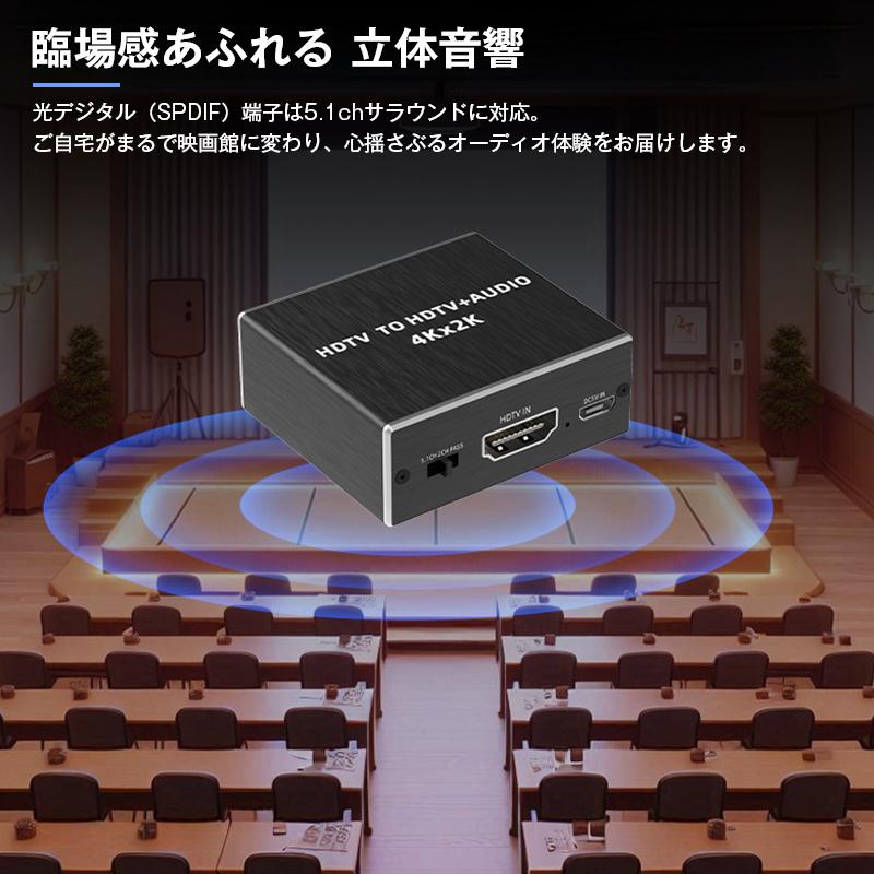 HDMI端子対応 音声分離アダプタ 4K/30Hz対応 光デジタル SPDIF 3.5mm