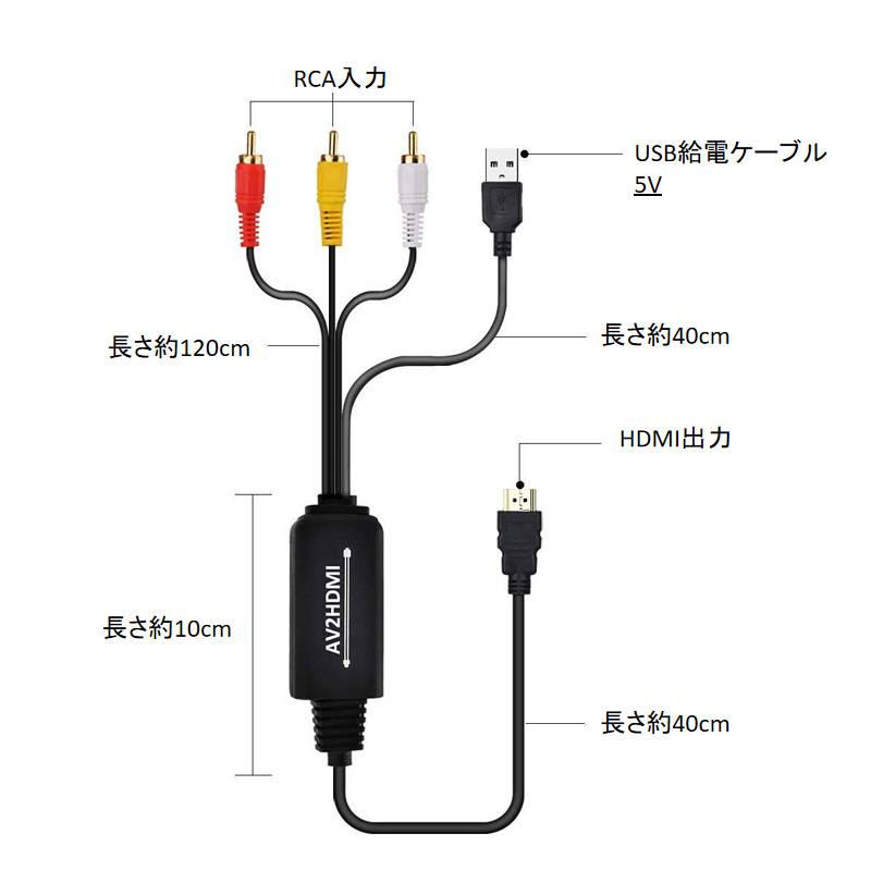 RCA HDMI 変換器 RCAオス hdmiオス変換アダプター1080P av hdmi 変換ケーブル 1.8メートル コンバーター コンポジット テレビ モニター接続｜tsmobile｜02
