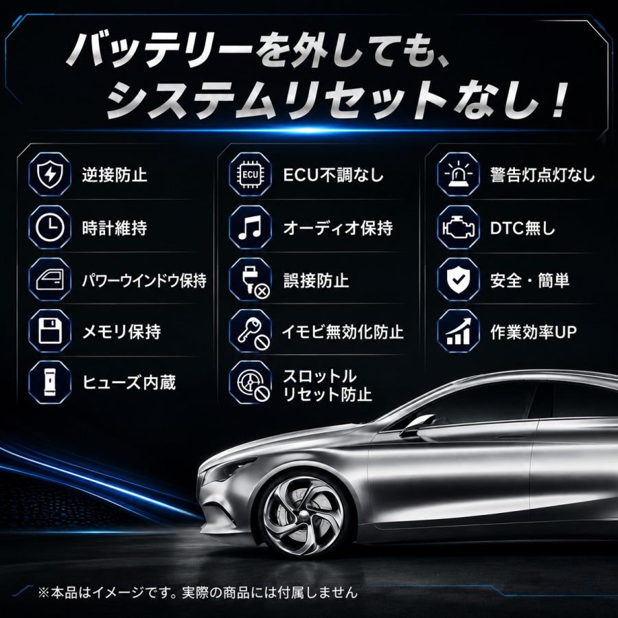 OBD2 メモリーバックアップ 12V車用 バッテリー交換 メモリーセーバー ヒューズ付き 設定保持補助 クリップ接続 |  | 04