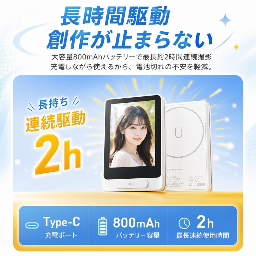 自撮りモニター スマホ 外カメラ セルフィー MagSafe対応 ミラーリング