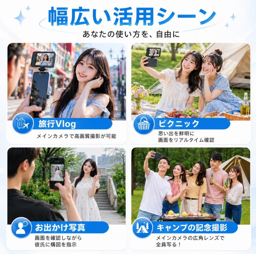 自撮りモニター スマホ 外カメラ セルフィー MagSafe対応 ミラーリング