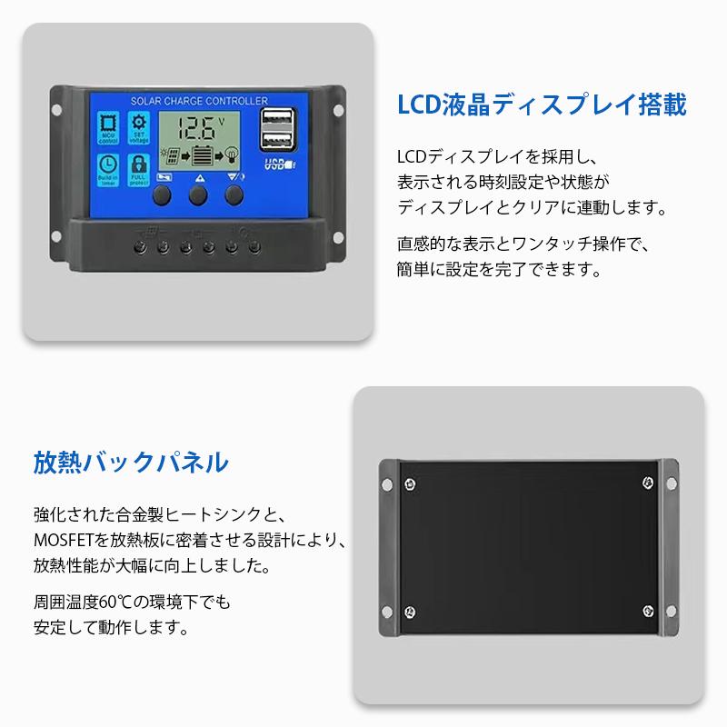 ソーラーチャージコントローラー 40A ソーラーチャージャー 液晶画面