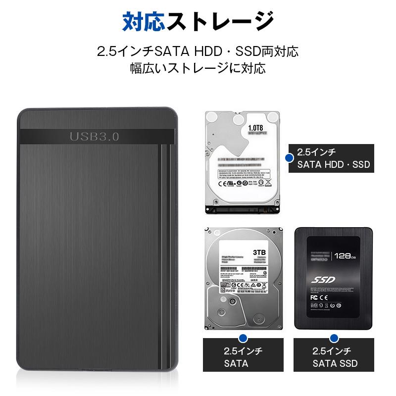 外付けハードディスクケース 2.5インチ HDD/SSD対応 USB3.0 高速転送 電源不要 薄型 軽量 ポータブル ケース 最大6TB対応 Windows Mac テレビ録画対応 簡単装着 |  | 02