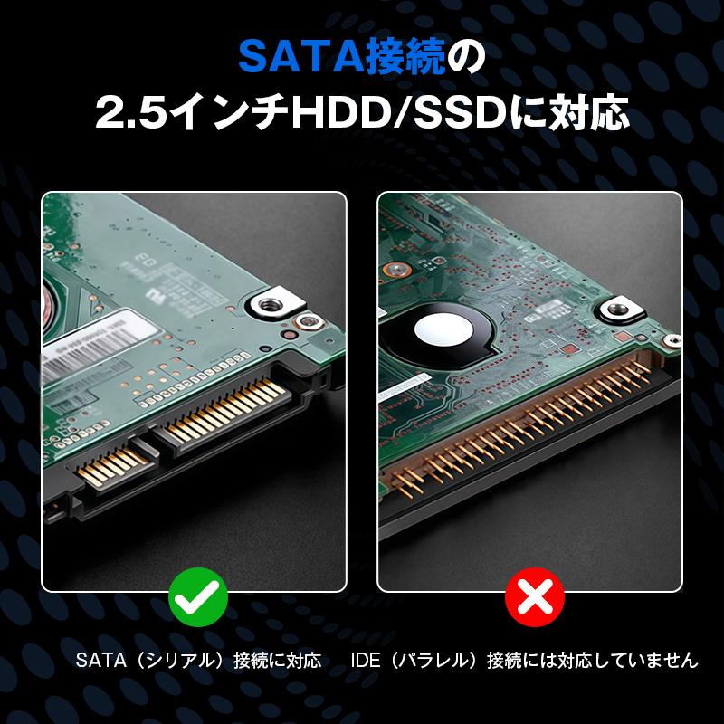 外付けハードディスクケース 2.5インチ HDD/SSD対応 USB3.0 高速転送 電源不要 薄型 軽量 ポータブル ケース 最大6TB対応 Windows Mac テレビ録画対応 簡単装着 |  | 03