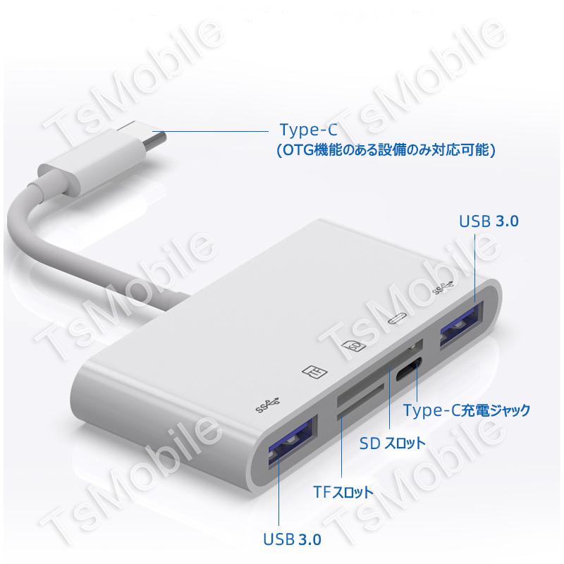 白TypeCハブ 5in1 タイプc 変換アダプターケーブル iPad Type-C Hub 多機能 USB3.0ポート microSD/TF/SDカードリーダー 急速充電 高速データ転送 USB-C ハブ｜tsmobile｜04