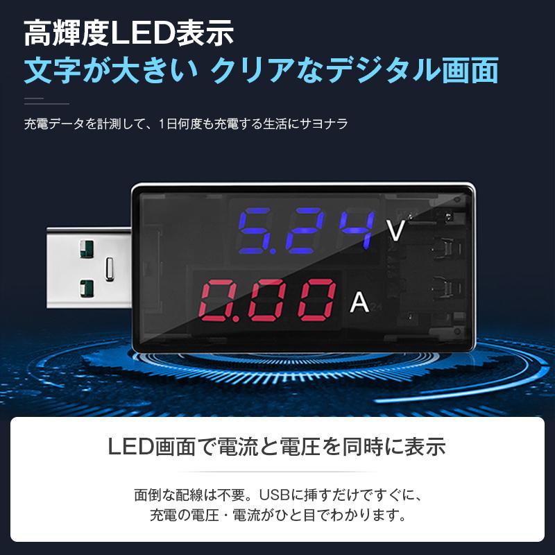 USBテスター USBチェッカー 電圧 電流 急速充電対応 デジタル表示 簡易 電圧計 電力計 PC スマホ バッテリー ケーブル 測定 計測 性能 チェック 軽量 コンパクト |  | 06