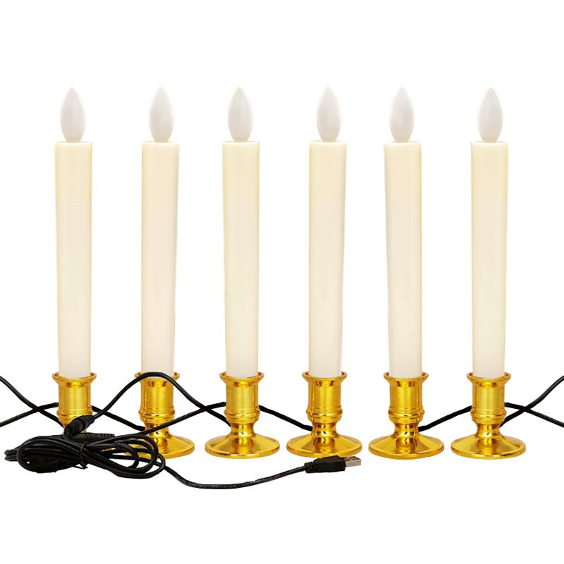 LEDロウソク USB給電式 6本入 燭台付き 火を使わない 安心 安全