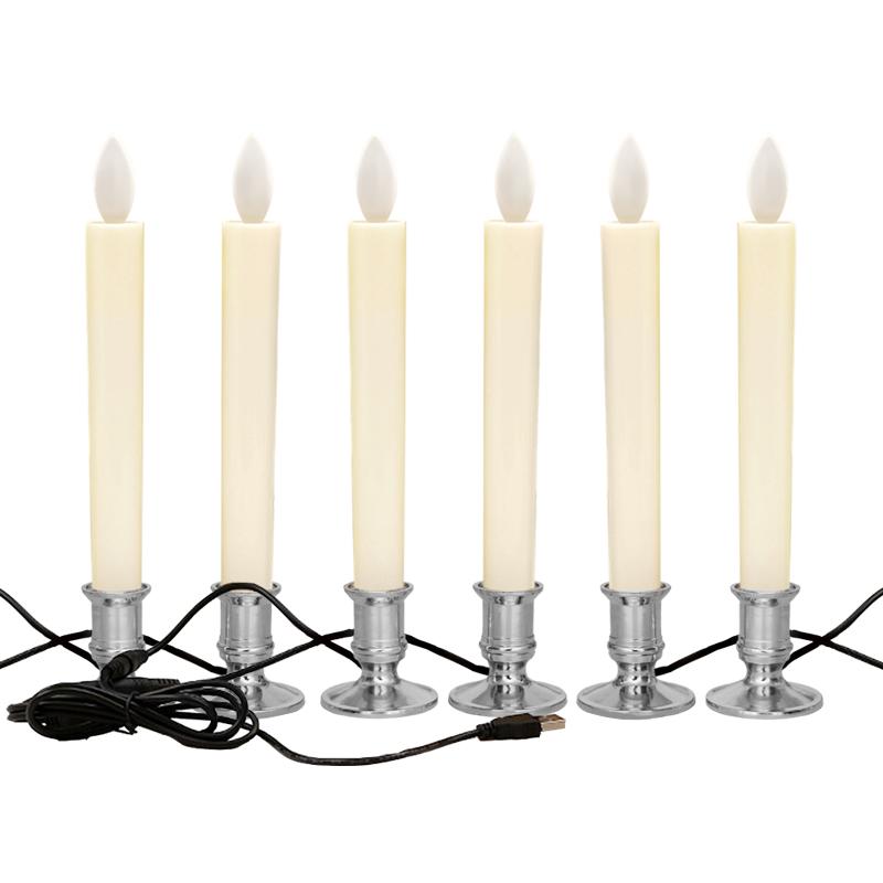 LEDロウソク USB給電式 6本入 燭台付き 火を使わない 安心 安全