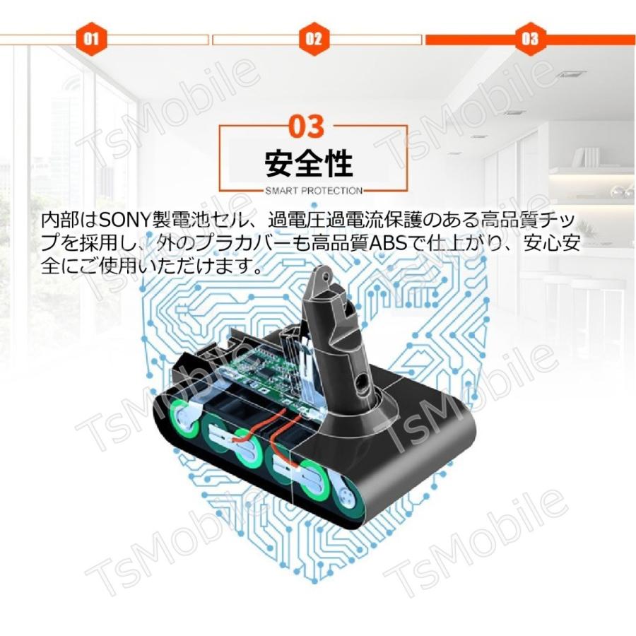 ダイソン V6 バッテリー フィルター お得3点セット 3000mAh  dyson V6 SV07 SV09 DC58 DC59 DC72互換バッテリー 21.6V 3.0Ah 認証済み 掃除機パーツ 交換用｜tsmobile｜06