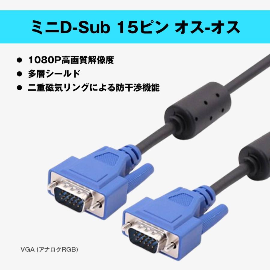 VGAケーブル 1.5m 2本セット ミニD-Sub 15ピン オス-オス 高画質 1080P