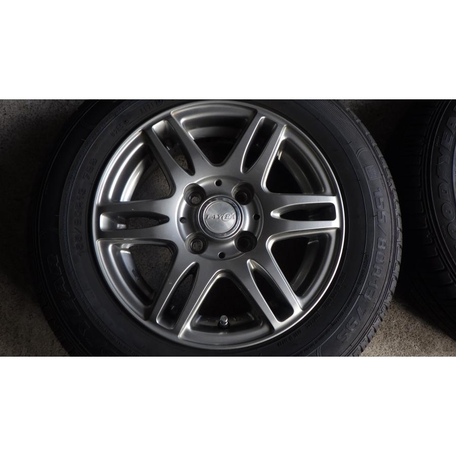 10系パッソ、ヴィッツ他　LAYCIA 13x５J 100/4H　2019年製グッドイヤー155/80R13 7~8分山セット　051016｜tsokeya｜03